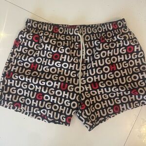 HUGO Boss Swim Shorts XXL Logo Print Red Lining Men’s Trunks